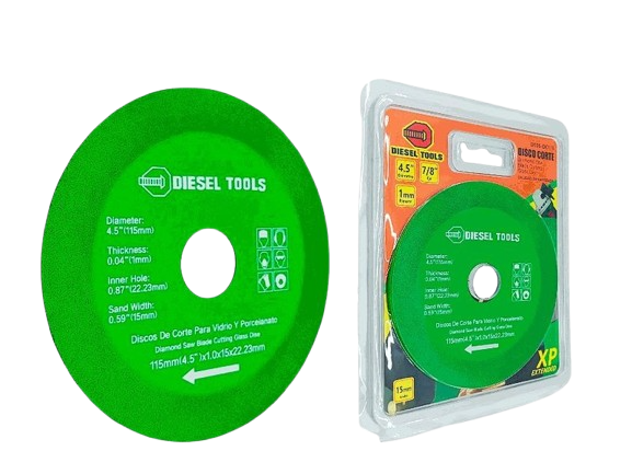 DISCO DIAMANTADO CORTE DE VIDRIO 4 1/2" 1.0X22,23MM UNID DIESEL TOOLS