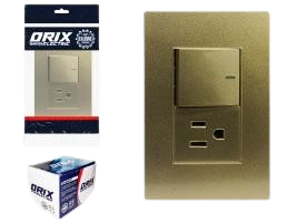 INTERRUPTOR APAGADOR + TOMA DORADO UNID ORIX
