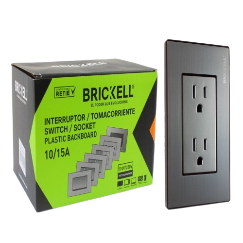 TOMA CORRIENTE DOBLE CON TIERRA PLATEADO UNID BRICKELL