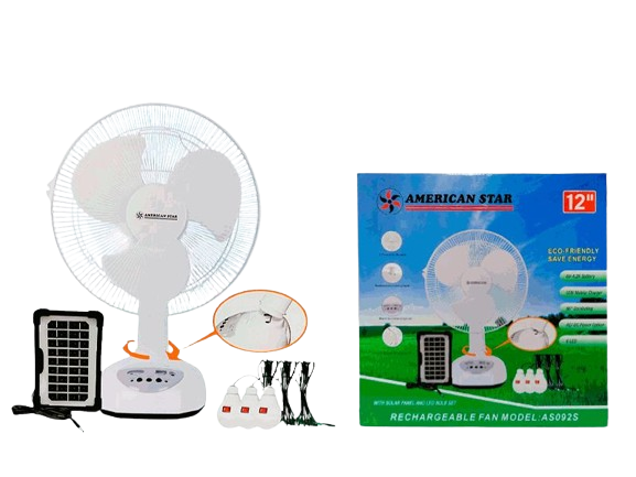 VENTILADOR 12" RECARGABLE DE MESA CON PANEL SOLAR UNID AMERICAN STAR
