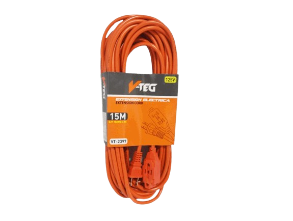 EXTENSION ELECTRICA NARANJA 15 METROS 125V UNID V-TEG