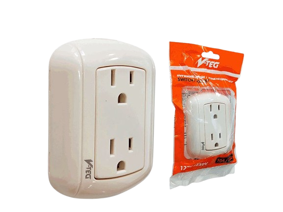 TOMA CORRIENTE DOBLE SUPERFICIAL CON TIERRA BLANCO UNID V-TEG