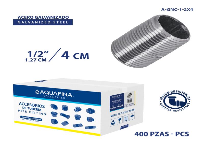 NIPLE CORRIDO DE ACERO GALVANIZADO 1/2"X 4CM UNID AQUAFINA
