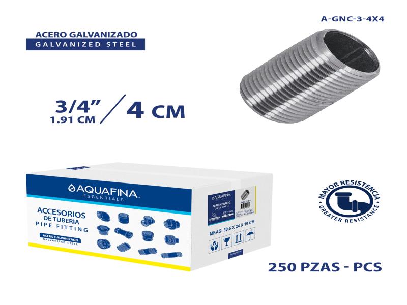 NIPLE CORRIDO DE ACERO GALVANIZADO 3/4"X 4CM UNID AQUAFINA