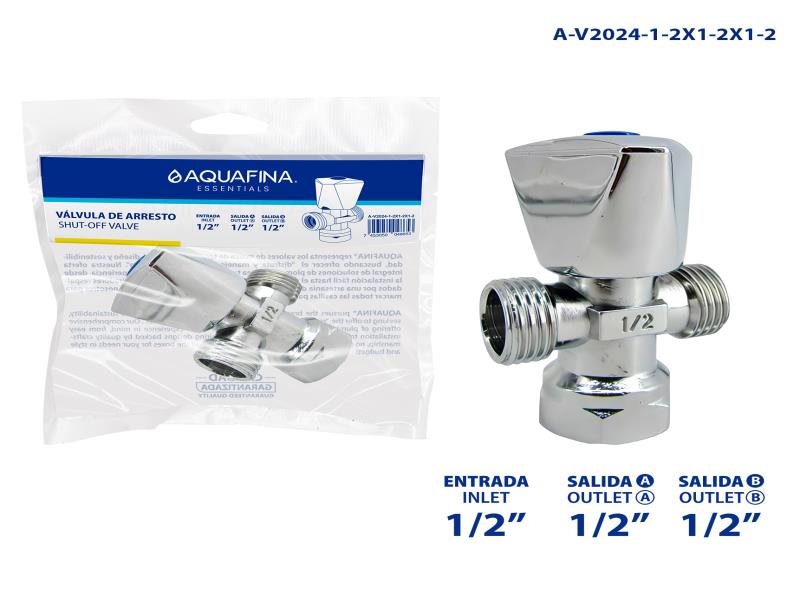 LLAVE DE ARRESTO 1/2"X1/2"X1/2" METALICA-CROMADA UNID AQUAFINA