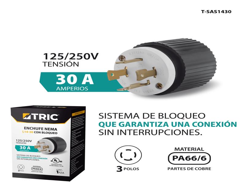 ENCHUFE NEMA L14-30 CON BLOQUE 3 POLOS UND TRIC