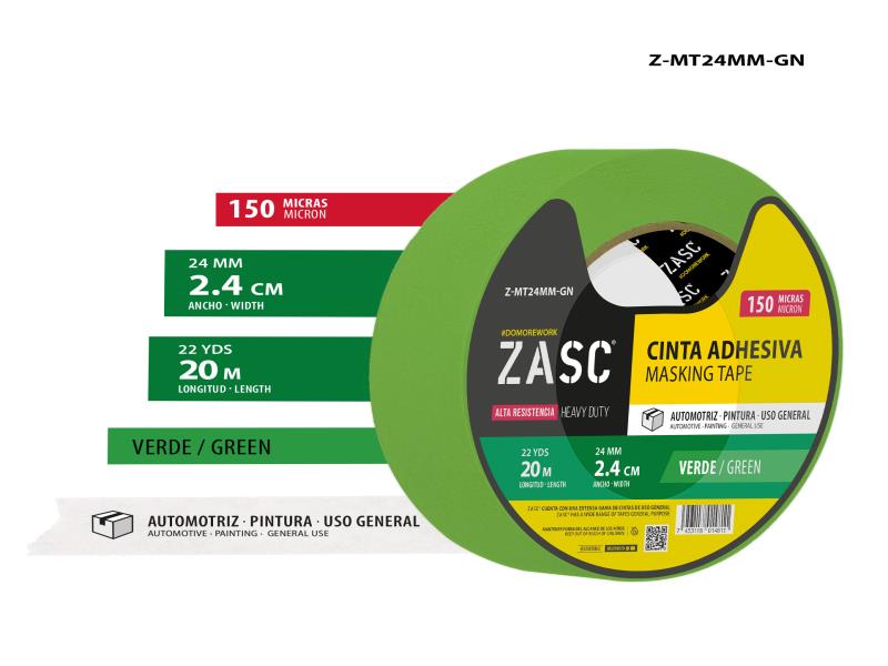 CINTA ADHESIVA DE PAPEL VERDE 24MM X 20M UNID ZASC