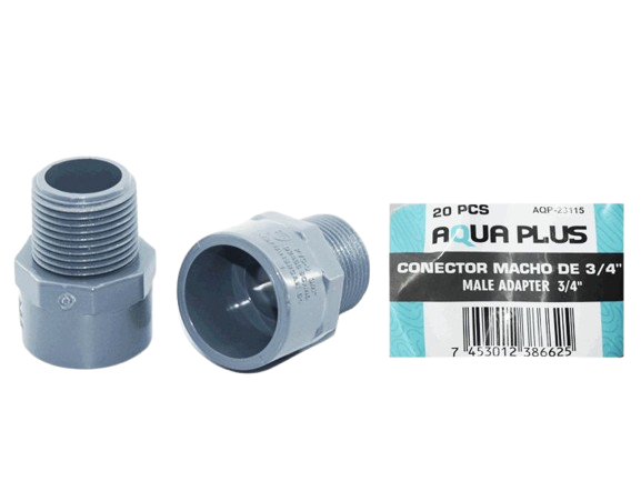 ADAPT. MACHO PVC 3/4" GRIS UNID AQUA PLUS