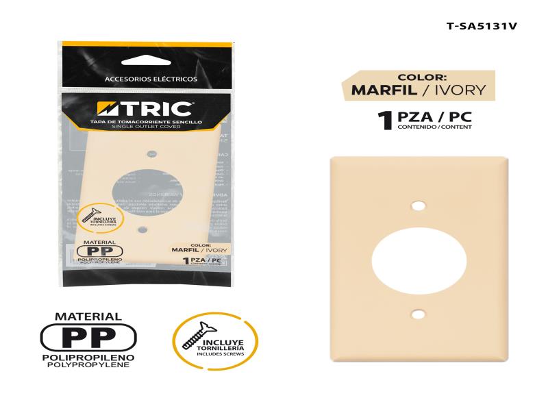TAPA DE TOMA CORRIENTE SENCILLO MARFIL UNID TRIC