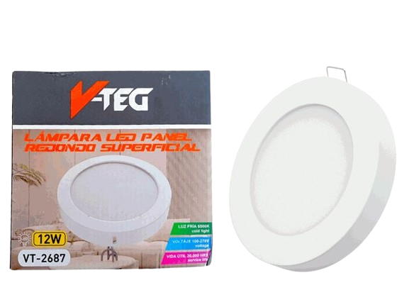 LAMPARA LED PANEL REDONDO SUPERFICIAL 12W 31X31CM UNID V-TEG