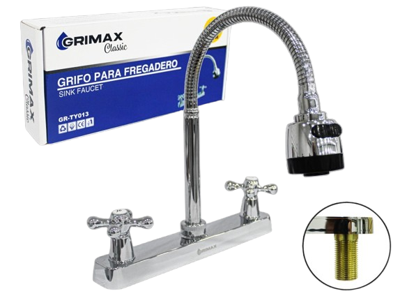 LLAVE CENTRAL DOBLE PARA FREGADERO C/FLEXIBLE UNID GRIMAX