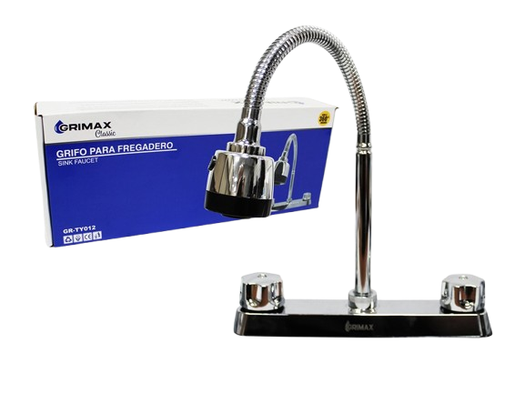 LLAVE CENTRAL DOBLE PARA FREGADERO C/FLEXIBLE UNID GRIMAX