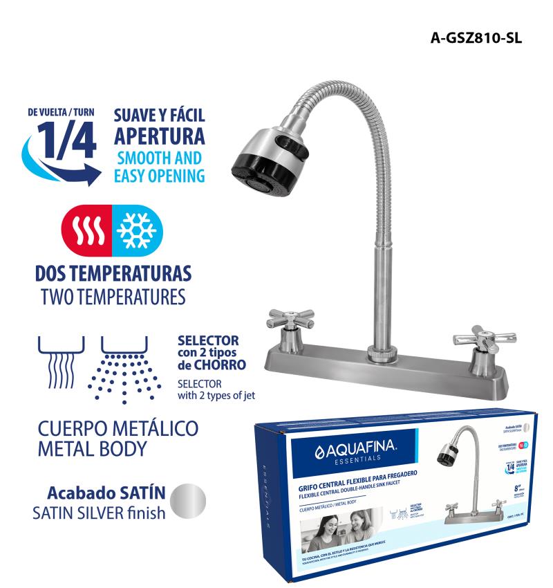 GRIFO CENTRAL FLEXIBLE PARA FREGADERO - ACABADO SATIN UNID AQUAFINA