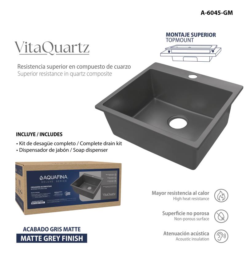 FREGADERO DE EMPOTRAR 60X45CM - GRIS PLOMO UNID AQUAFINA