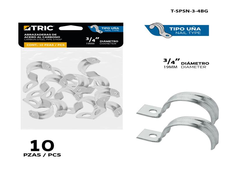 ABRAZADERAS DE ACERO AL CARBONO TIPO UÑA  3/4"(19MM) 10PZAS UNID TRIC