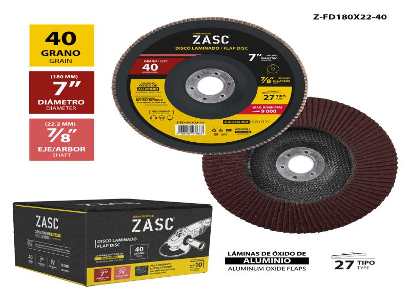 DISCO FLAP ÓXIDO DE ALUMINIO 7"- 40 GRANO UNID ZASC
