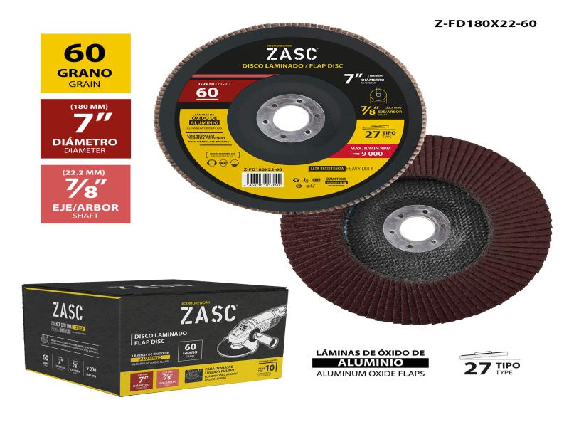 DISCO FLAP ÓXIDO DE ALUMINIO 7"- 60 GRANO UNID ZASC