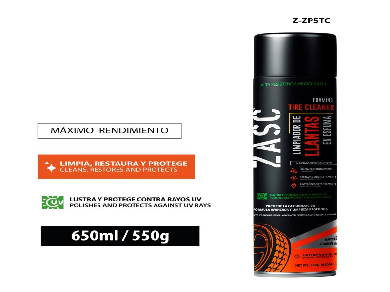 LIMPIADOR DE CAUCHOS EN ESPUMA 650ML UNID ZASC