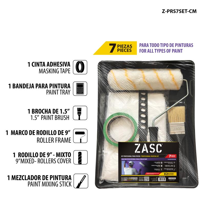 SET DE 7 PIEZAS PARA PINTAR RODILLO 9" UNID ZASC