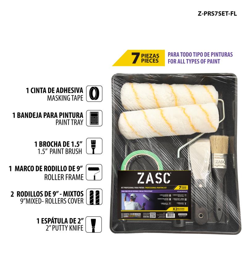 SET DE 7 PIEZAS PARA PINTAR 2 RODILLOS UNID ZASC