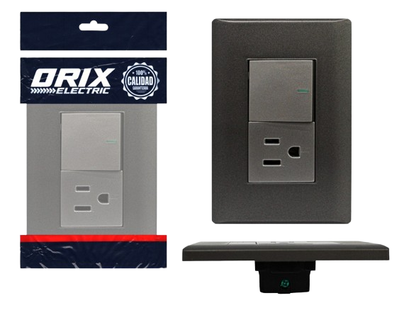 INTERRUPTOR CON TOMA CORRIENTE GRIS UNID ORIX