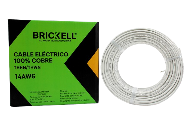CABLE ELECTRICO THHN 14AWG 100% COBRE BLANCO UNID BRICKELL