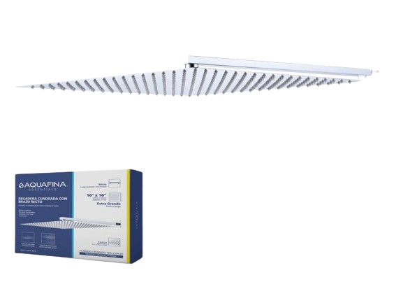 REGADERA CUADRADA 16" C/BRAZO RECTO 50CM CROMADO ESPEJO UNID AQUAFINA