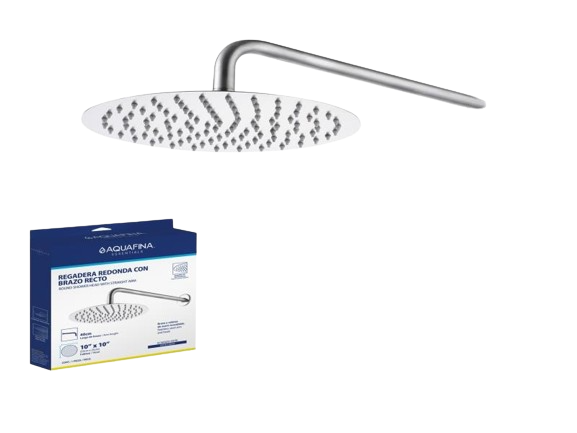 REGADERA REDONDA 10" CON BRAZO RECTO 40CM  SATÍN UNID AQUAFINA
