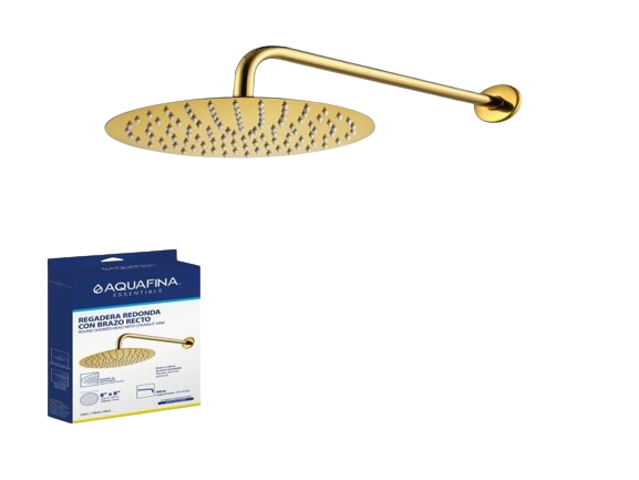 REGADERA REDONDA 8" CON BRAZO RECTO 40CM DORADO SATÍN UNID AQUAFINA