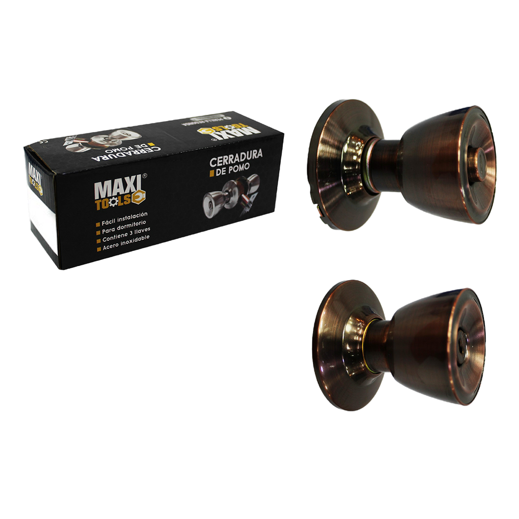 CERRADURA DE POMO CON CILINDRO ACERO INOX COLOR COBRE UNID MAXI TOOLS