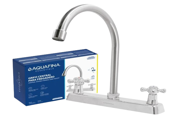 LLAVE PARA FREGADERO C/CUELLO CURVO MANIJAS CRUZ CROMADA UNID AQUAFINA