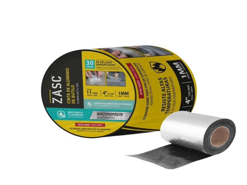 CINTA IMPERMEABLE DE BUTILO 4" x 10M (GROSOR 1MM) EXT FUERTE UNID ZASC
