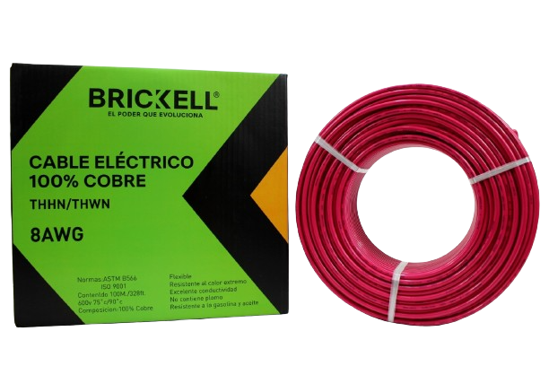 CABLE ELECTRICO THHN 8AWG 100% COBRE ROJO 100 METROS UNID BRICKELL