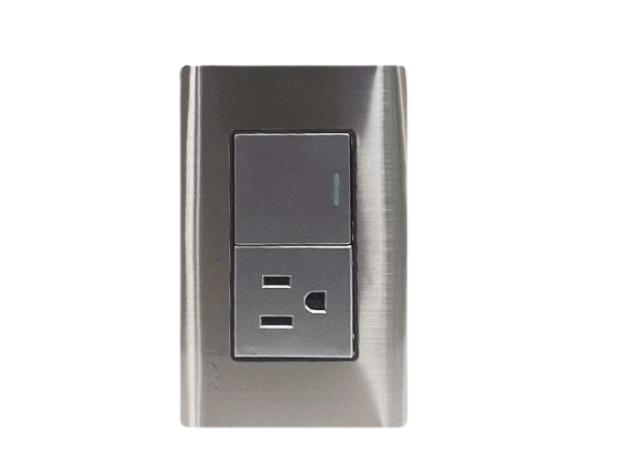 INTERRUPTOR APAGADOR + TOMA GRIS METAL UNID V-TEG