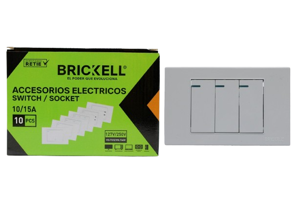 INTERRUPTOR APAGADOR TRIPLE BLANCO UND BRICKELL