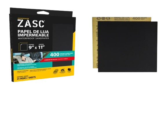 PAPEL DE LIJA 400 GRANO EXTRA FINO 25 PZAS UNID ZASC