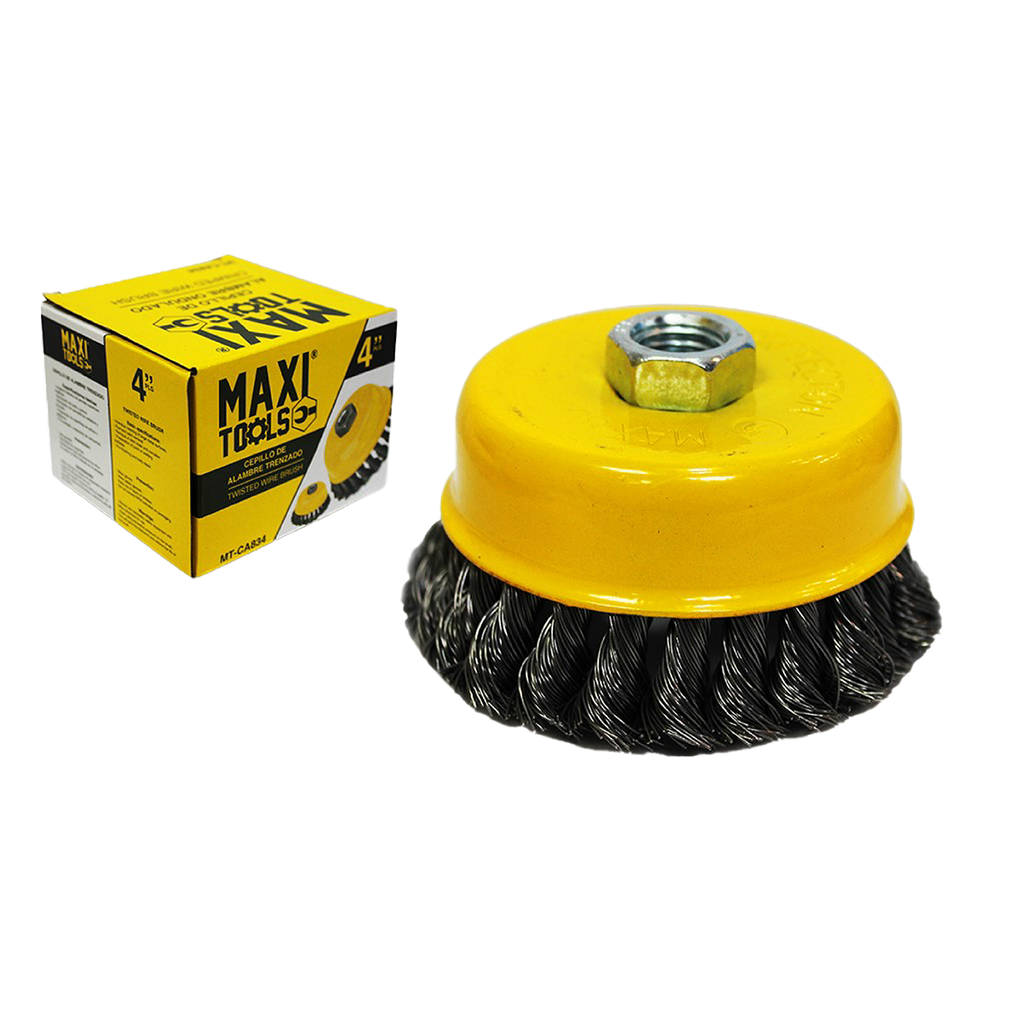 CEPILLO CIRC ALAMBRE TRENZADO ONDULADO 4" ROS 5/8" UNID MAXI TOOLS