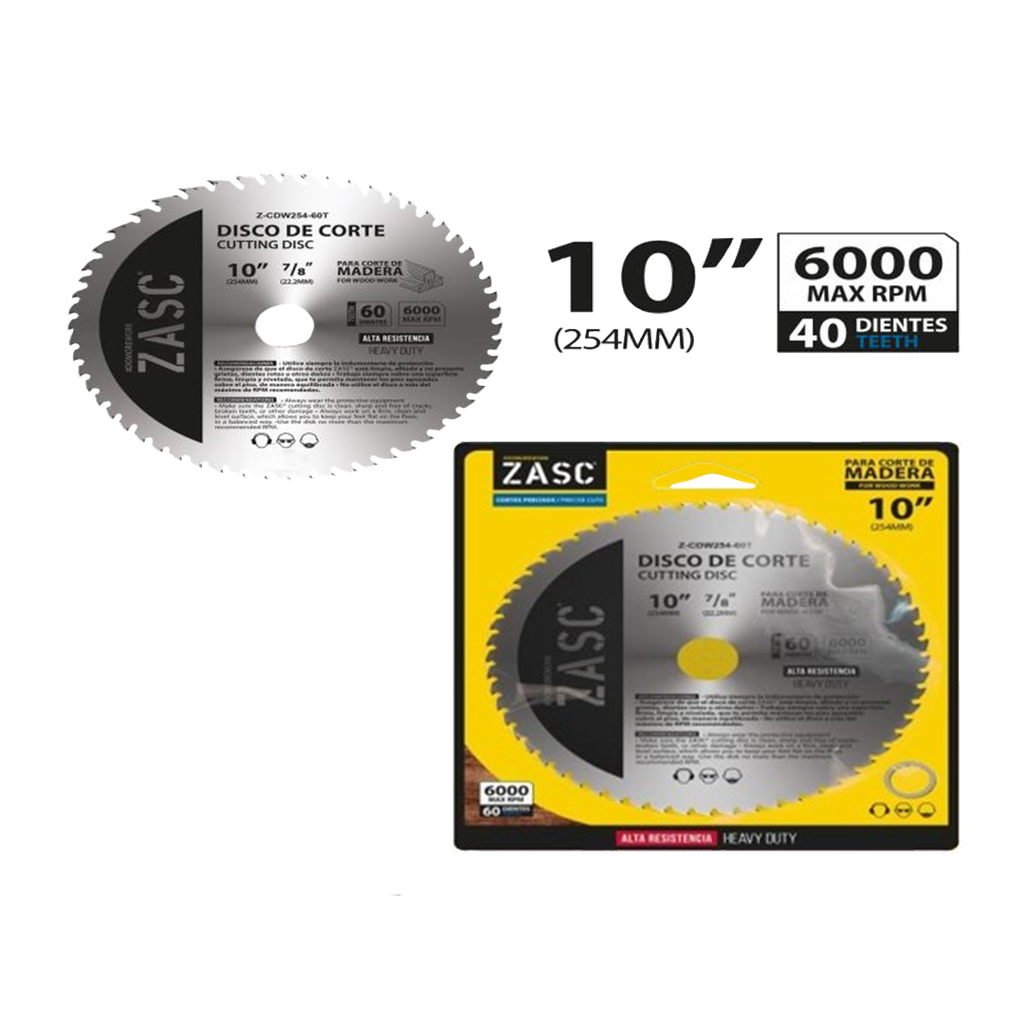 DISCO PARA CORTE DE MADERA 10"x1" 60 DIENTES UNID ZASC