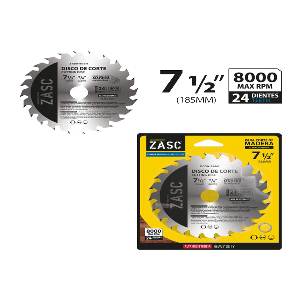 DISCO PARA CORTE DE MADERA 7 1/4"x7/8" 24 DIENTES UNID ZASC