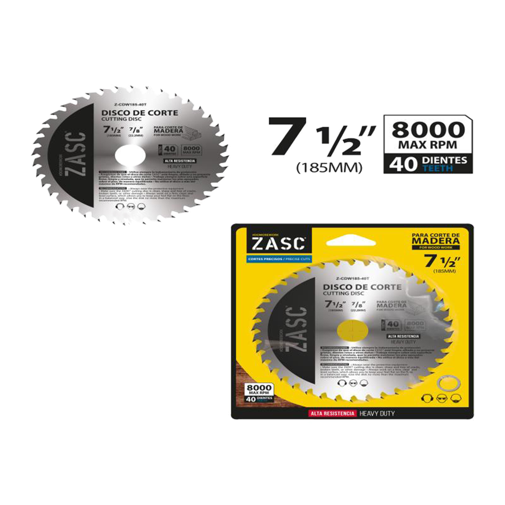 DISCO PARA CORTE DE MADERA 7 1/4"x7/8" 40 DIENTES UNID ZASC
