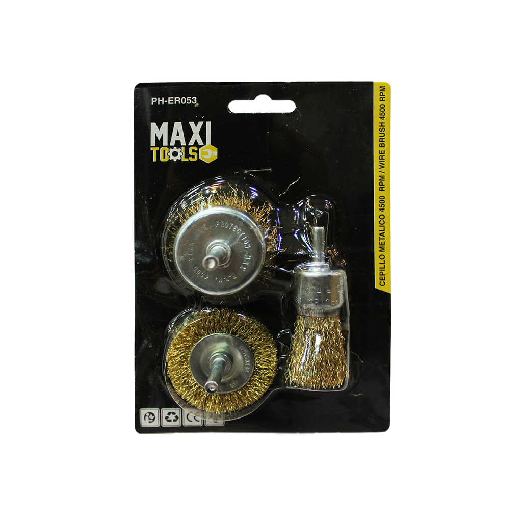 SET DE 3 CEPILLO DE ALAMBRE METALICOS 4.500RPM UNID MAXI TOOLS