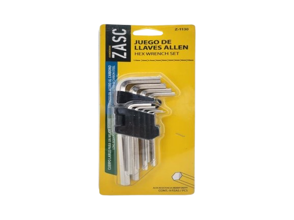 SET DE LLAVES ALLEN DE ACERO (1,5 MM A 10 MM) 9 PZAS UNID ZASC