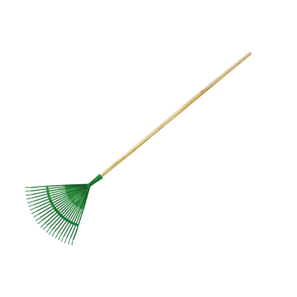 RASTRILLO CON CABO DE MADERA 22 DIENTES VERDE PLASTICO UNID S/M