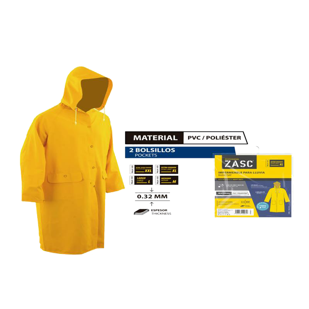 IMPERMEABLE PARA LLUVIA DE PVC COLOR AMARILLO (M.L.XL Y XXL) UNID ZASC