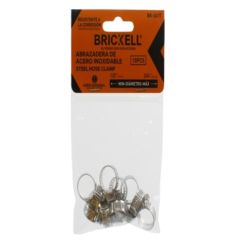 ABRAZADERA ACERO INOXIDABLE (13-19MM) - (1/2"-3/4") 10 PZAS UNID BRICKELL