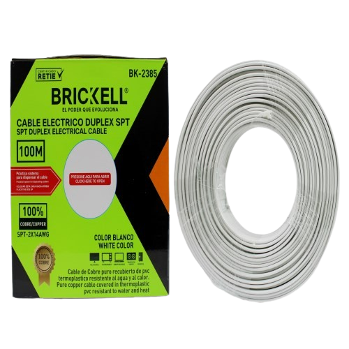 CABLE ELECTRICO SPT 14AWG 100% COBRE BLANCO 100 METROS UNID BRICKELL