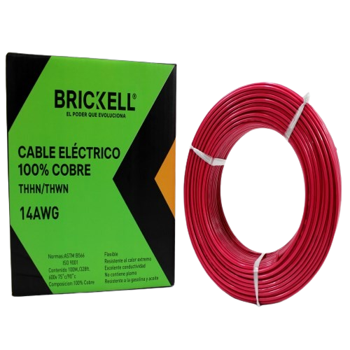 CABLE ELECTRICO THHN 14AWG 100% COBRE ROJO 100 METROS UNID BRICKELL