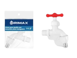 LLAVE DE JARDIN PLASTICA DE PVC 1/2" BLANCA C/ROJO UNID GRIMAX