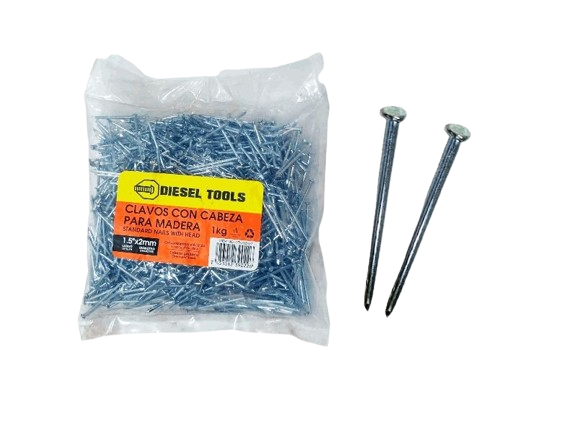 CLAVOS CON CABEZA P/MADERA 1,5"X 2MM 1KG UNID DIESEL TOOLS