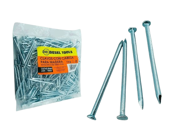 CLAVOS CON CABEZA P/MADERA 2,5"X 3,3MM 1KG UNID DIESEL TOOLS